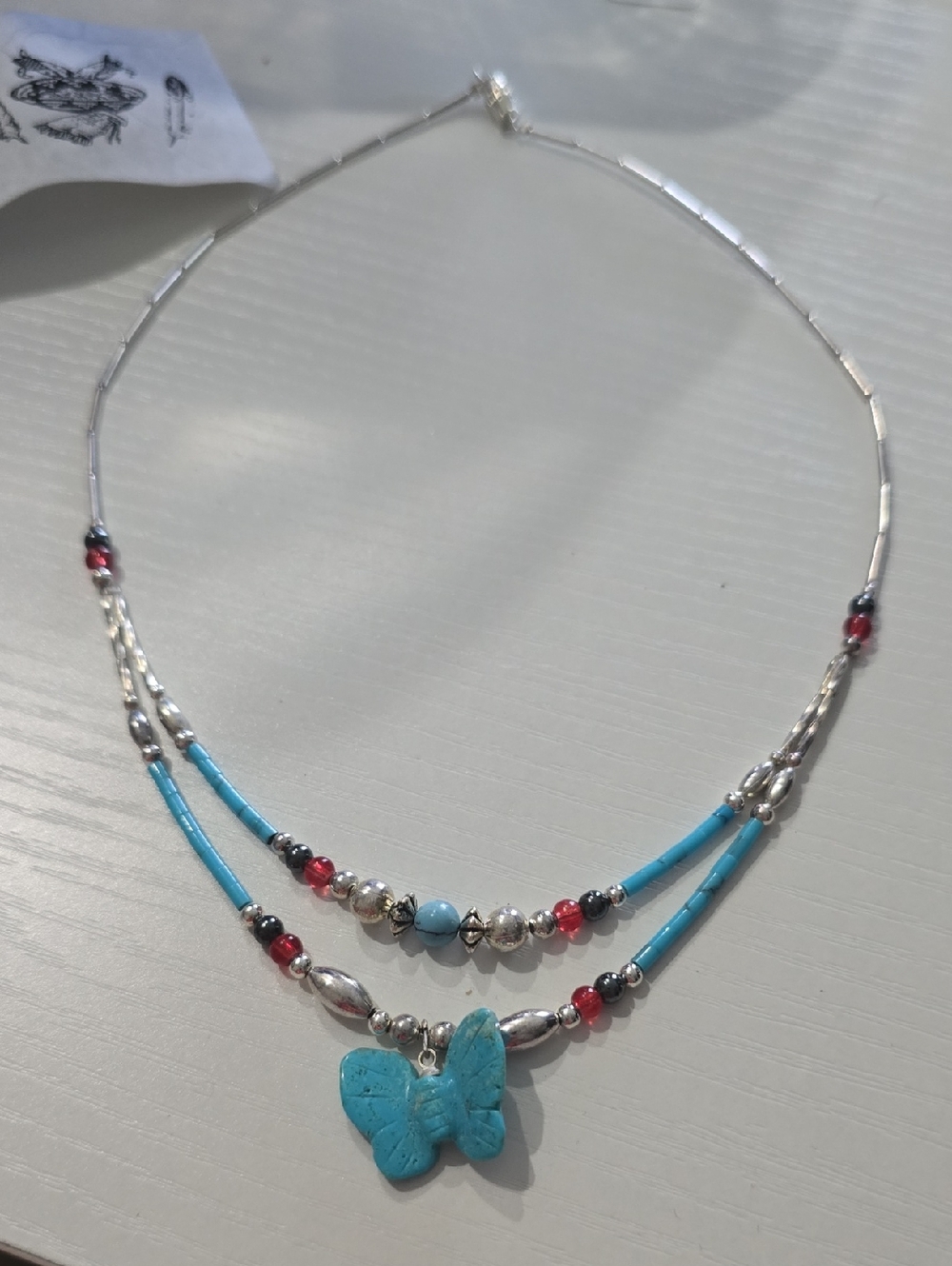 Vintage Turqouise Butterfly Necklace. New, In Bag By Helen Walker
